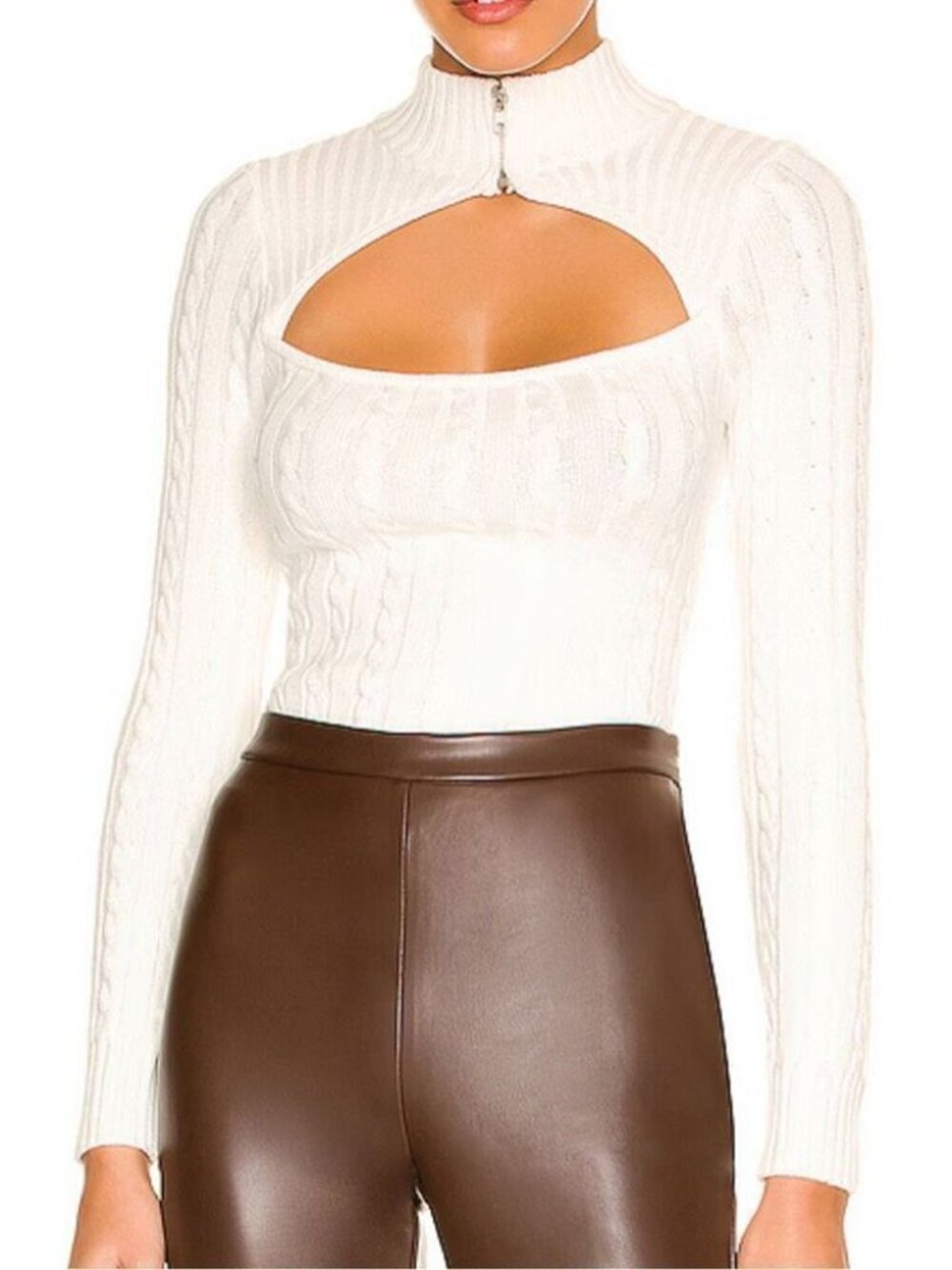 Superdown Cable Knit Cutout Sweater | Size M | Cream